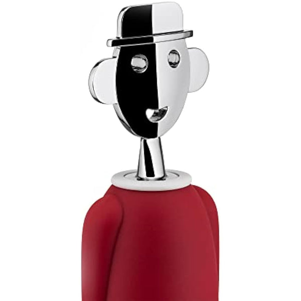 Alessi AAM23 R Design Corkscrew, Chrome Zamak and Thermoplastic Resin, Red
