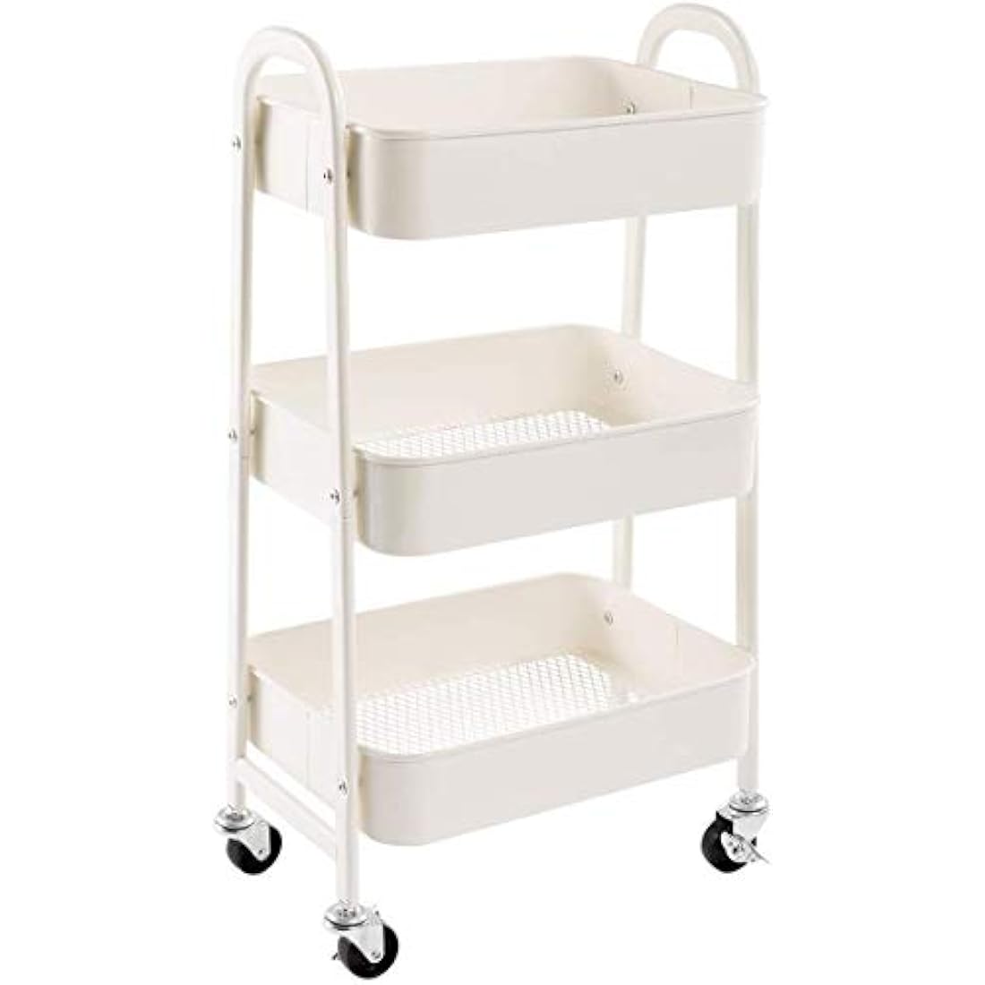 DOEWORKS Storage Trolley on Wheels Kitchen Trolleys Metal 3-Tier Trolley for Book Beauty Craft Trolleys Rolling Utility Storage Cart for Room Bathroom Office, White