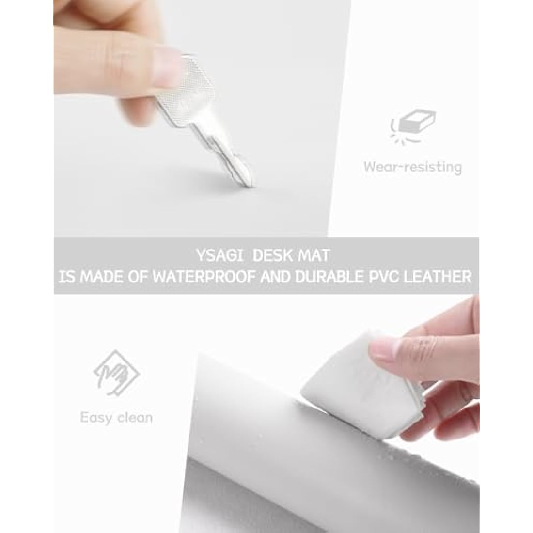 YSAGi Non-Slip Desk Pad, Waterproof PVC Leather Desk Table Protector, Ultra Thin Large Mouse Pad, Easy Clean Laptop Desk Writing Mat for Office Work/Home/Decor (80 x 40 cm, White)