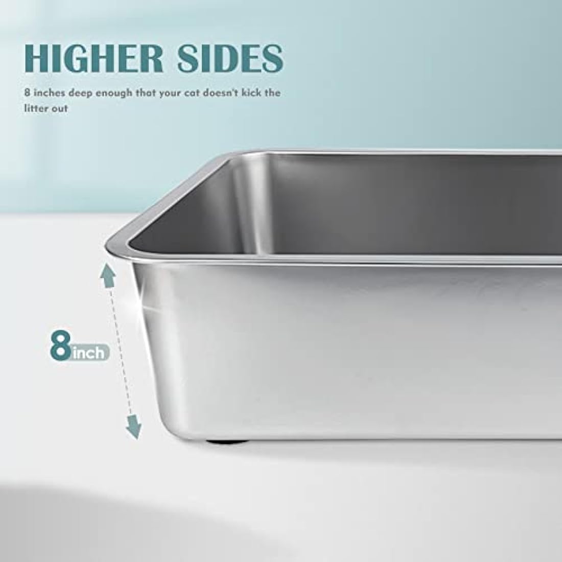 IKITCHEN Stainless Steel Cat Litter Box, Large Metal Litter Box for Cats Rabbits, Never Absorbs Odors,Stain Free, Rustproof, Non Stick Smooth Surface, Anti-slip Rubber Bottom, 19.5"L x 13.5"W x 8"H