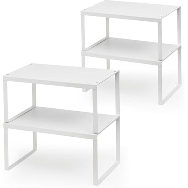 JEPEErbz Kitchen Cupboard Organiser, 4-Pack Cabinet Storage Shelf Organizer Rack, Metal Expandable Spice Holder, Stackable Storage Shelves for Cupboard, Shelf Insert, Countertop,Pantry (White)