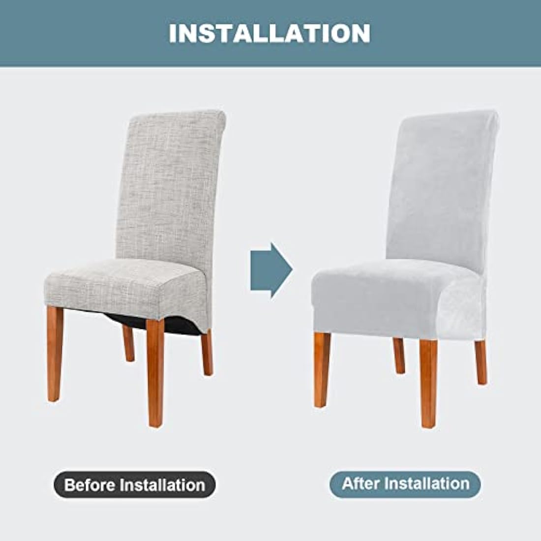 CMAKER Velvet Dining Chair Covers, Stretch Large Chair Slipcovers, Spandex High Back Chairs Cover Elastic Washable Removable XL Chair Protector,Set of ４,Light Gray