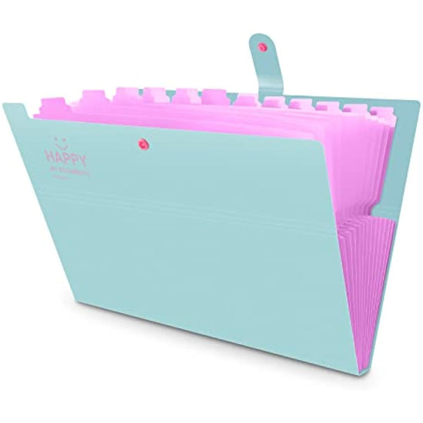 12 Pockets Expanding File Folder, HAISSKY Letter A4 Paper Pockets Accordion Document Organizer[Green & Pink]