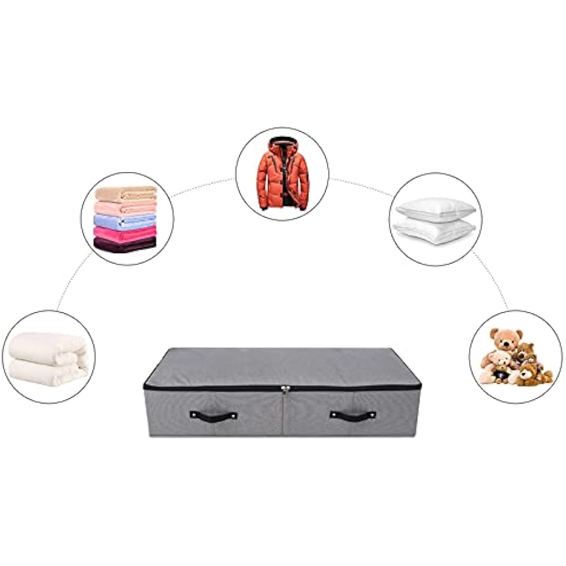 Foldable Under Bed Storage Box with Plastic Support Liner, 6 Handles, Zipper Lid, Blankets Clothes Comforters Storage Bin Organizer for Bedroom and Closet, 90×42×18cm, Black Grey