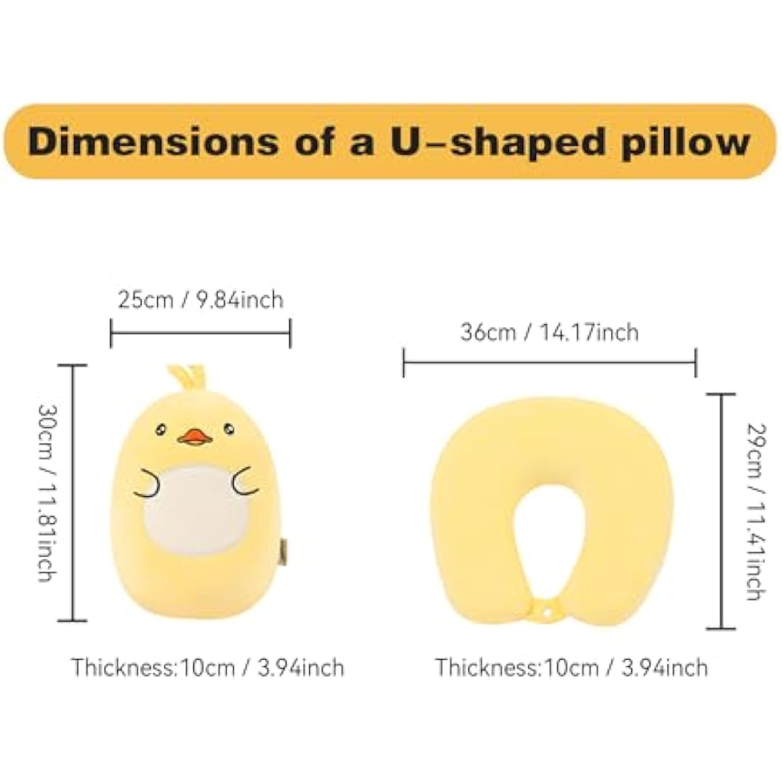 JOYRAVO Kids Travel Pillow - 2-in-1 Deformable Neck Pillow, Soft U-Shaped Pillow with Cute Plush Animals Comfy Sleep and Play Companion for Airplanes, Cars, and Travel - Yellow Duck