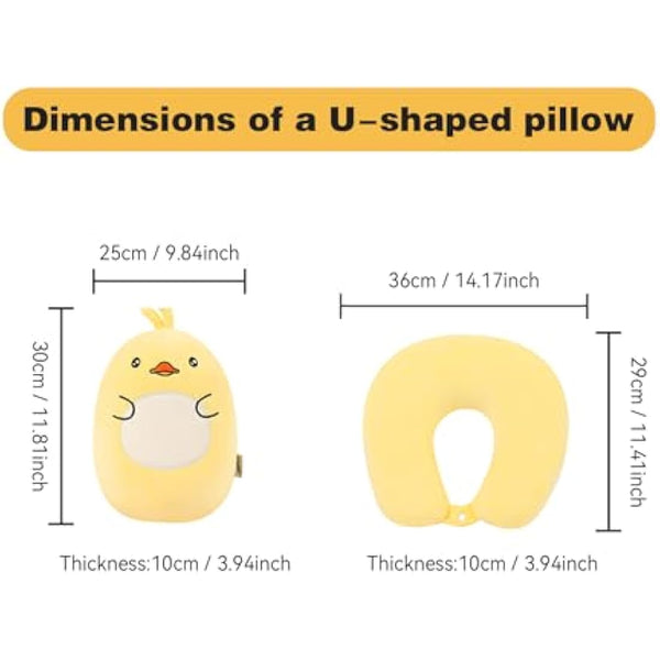 JOYRAVO Kids Travel Pillow - 2-in-1 Deformable Neck Pillow, Soft U-Shaped Pillow with Cute Plush Animals Comfy Sleep and Play Companion for Airplanes, Cars, and Travel - Yellow Duck