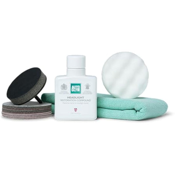 Autoglym Headlight Restoration Complete Kit, Quickly Restore Cloudy And Discoloured Headlights, Designed For Use With An Electric Drill, Includes Sanding Discs, Restoring Compound And Microfibre Cloth