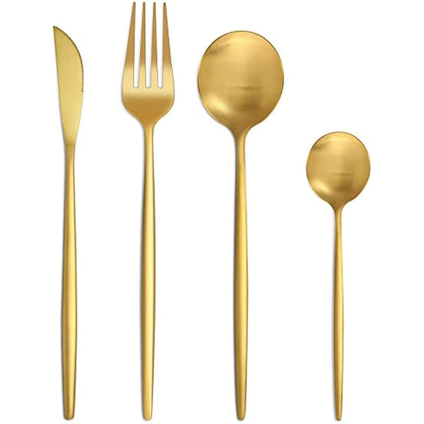 Matte Gold Cutlery Sets 32 Pieces, Bestdin Elegant Stainless Steel Cutlery Set, Kitchen Cutlery Set for 8 People, Suitable for Home/Party/Restaurant, Gold Titanium Coating and Dishwasher Safe