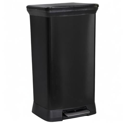 Curver Metal Effect 70% Recycled Kitchen Pedal Touch Deco Bin 50 Litres - Silver