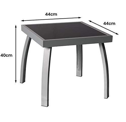 Jarder Garden Coffee Side Snack Table | Square | Aluminium & Tempered Glass | Patio Outdoor