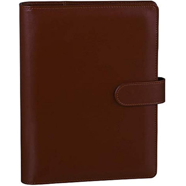 HAUTOCO PU Leather A5 Ring Binder Cover Refillable 6 Ring Budget Binder Notebook Organiser for A5 Refill Paper Insert for Office, School, and Travel, Brown