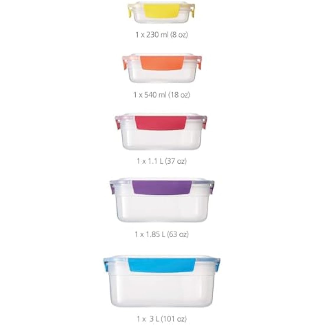 Joseph Joseph Nest Lock, 5 Piece Plastic Food Kitchen Storage Container set with lids, Leak Proof, Airtight, Space Saving, BPA free- Multicolour