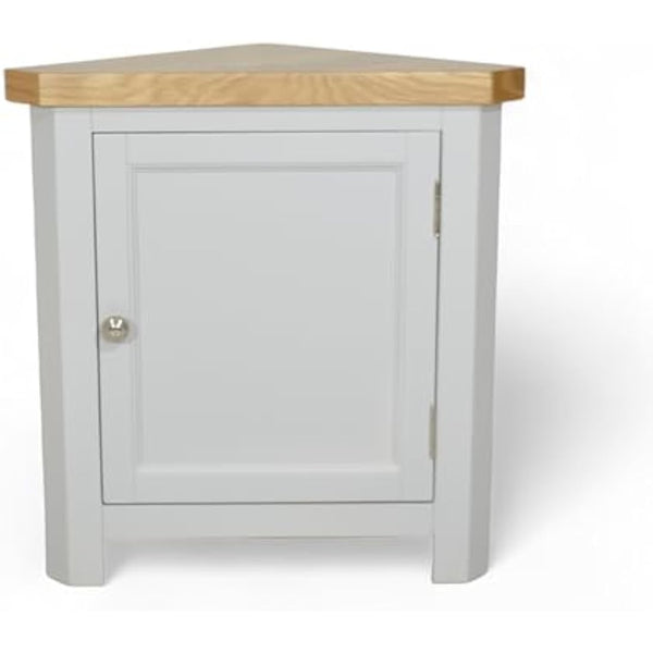 GROFurniture Painted Corner Cabinet, Painted Small Storage Cuboard, Triangle Unit Oak Top Cabinet for Livingroom, Bathroom & Hallway, Fully Assembled, Solid Built Small Corner Unit (Grey)