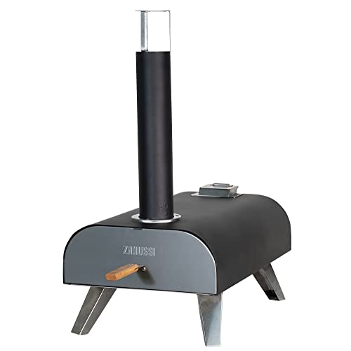 Zanussi ZPO1BPC Outdoor 12 Inch Wood Pellet Portable Wood Fired Pizza Oven with Paddle and Cover in Black, BBQ Oven & Smoker, Stainless Steel Foldable Legs