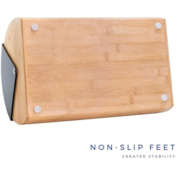 Erreke Black Bread Bin, Roll Top Bread Bins for Kitchen, Increase Freshness Time and Preserve Aroma of Fresh Pastries, Large Front Opening, Box Made Durable Steel and Bamboo, Matte Black