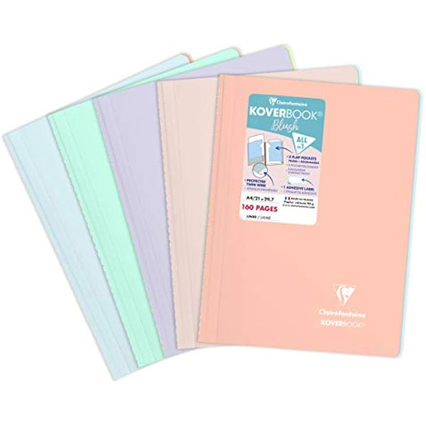 Clairefontaine 376781C Lot de 5 Cahiers à Spirale Koverbook Blush - A4 21x29,7 cm - 160 Pages Lignées - Papier Blanc 90 g - Couverture Enveloppante Polypro Opaque - Couleurs Aléatoires