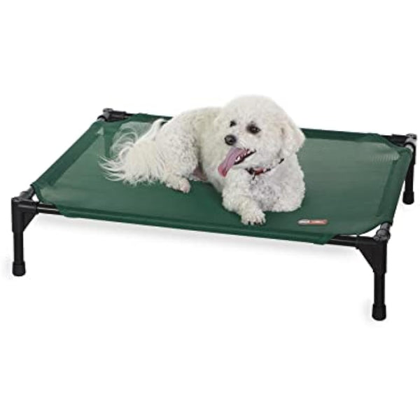 K&H Pet Products Elevated Outdoor Dog Cot, Raised Cooling Bed With Washable Breathable Mesh for Medium Dogs, Portable Platform, Heavy Duty Metal Frame Hammock, Medium, Green