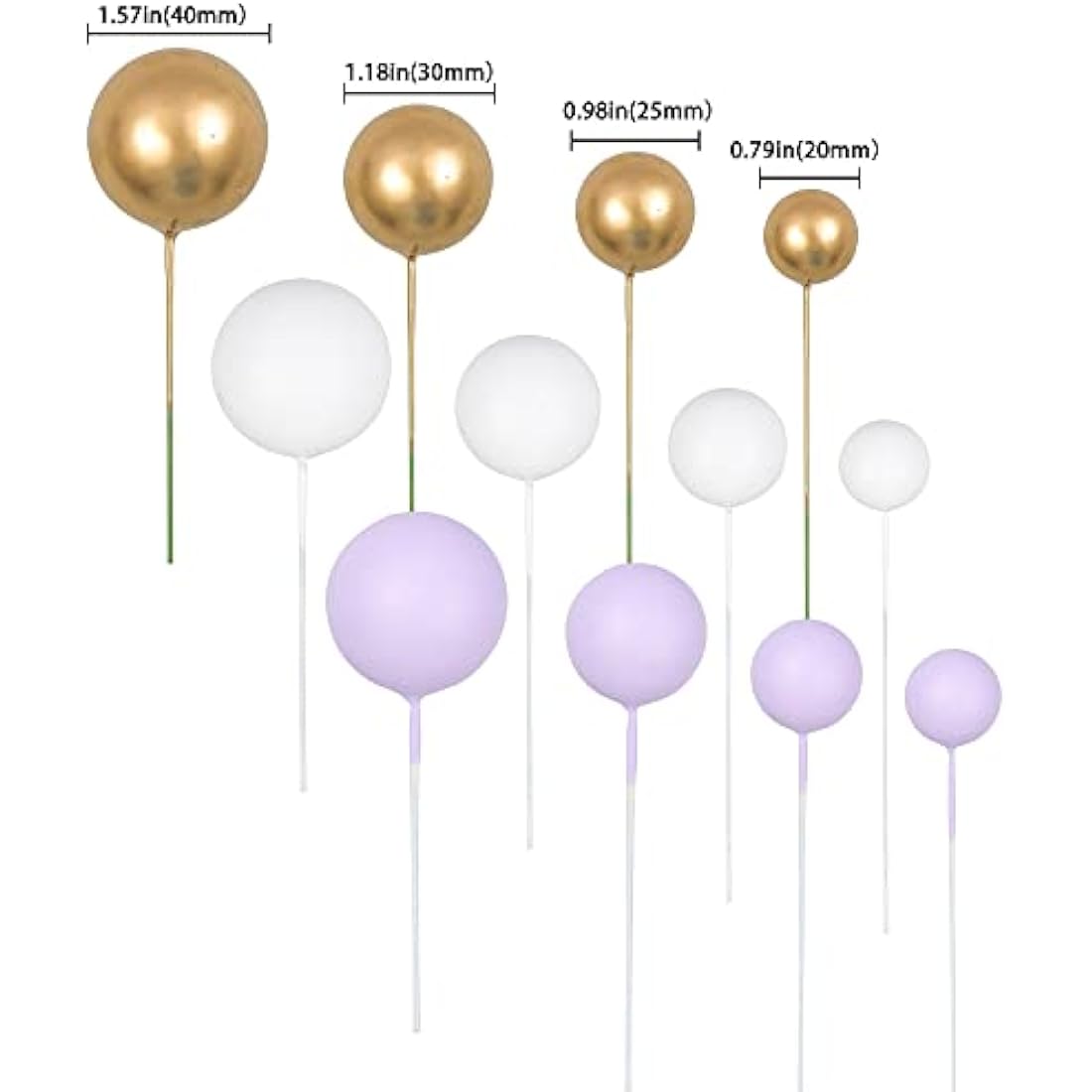 Gyufise 30Pcs Ball Cake Topper Ball Cake Picks Colorful Pearl Ball Shaped Cupcake Insert Cake Topper for Babyshower Birthday Party Favors Wedding Decoration Supplies Purple White Gold