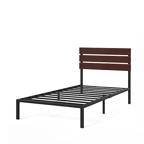 Zinus Figari Double Bed frame - Bed 135x190 cm - 31 cm Height with Underbed storage - Sustainable Bamboo and Metal Platform Bed frame with Slatted Headboard - Brown and Black