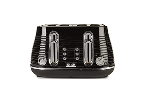 Haden Devon Black Toaster 4 Slice - Dual Control Browning Settings - 4 Slice Toaster with Wide Slots - Black Toaster with Defrost, Reheat And Cancel