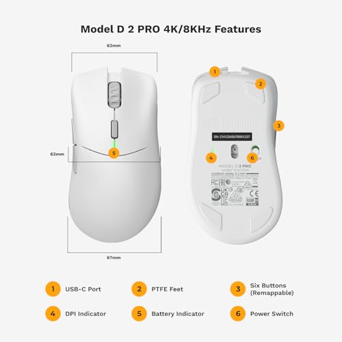 Glorious Gaming Model D Wired Gaming Mouse - 68g Superlight Honeycomb Design, RGB, Ergonomic, Pixart 3360 Sensor, Omron Switches, PTFE Feet, 6 Buttons - Glossy Black