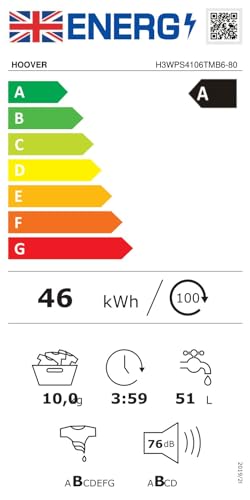 Hoover H-WASH 350 9kg Freestanding Washing Machine, 1400 RPM, A Rated, ECO-Power Inverter Motor, hOn App, 60 Programmes, Eco Doser, Power Care System, Graphite, 60x54x85 cm - H3WPS496TAMBR680