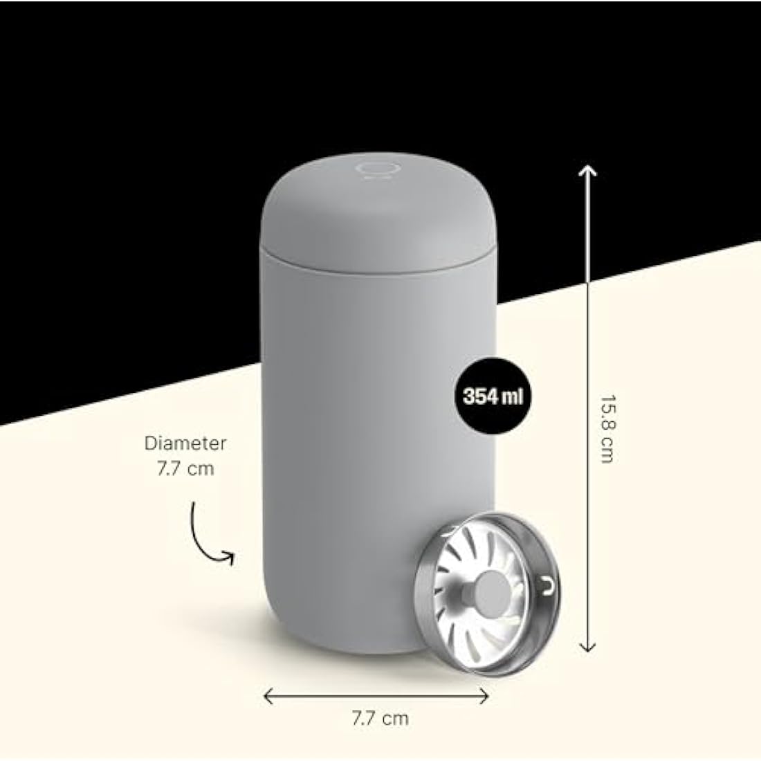 Fellow 12 oz Carter Move Travel Mug - Vacuum-Insulated Stainless Steel Travel Coffee Mug - Coffee Tumbler with Ceramic Interior and Splash Guard - Matte Grey