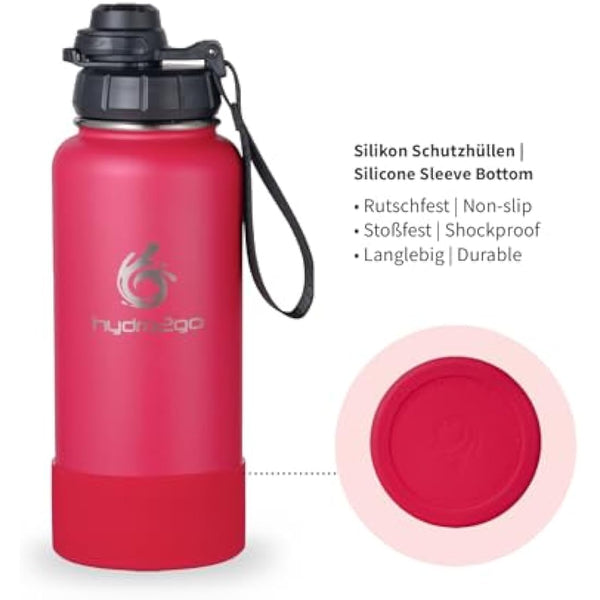 hydro2go Stainless Steel Water Bottle with Sports Lid – BPA-Free, Leak-Proof, Insulated Bottle for Sports & Outdoors, Keeps Drinks Cold 24h / Hot 12h (Magenta, 950 ml)