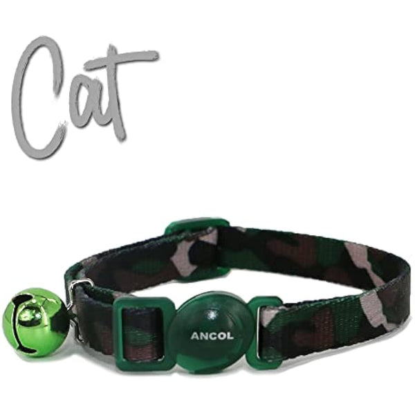 Ancol Camo Safety Cat Collar in Green - Comfortable Pet Accessory with Break Away Buckle - Kitten Training Neckband