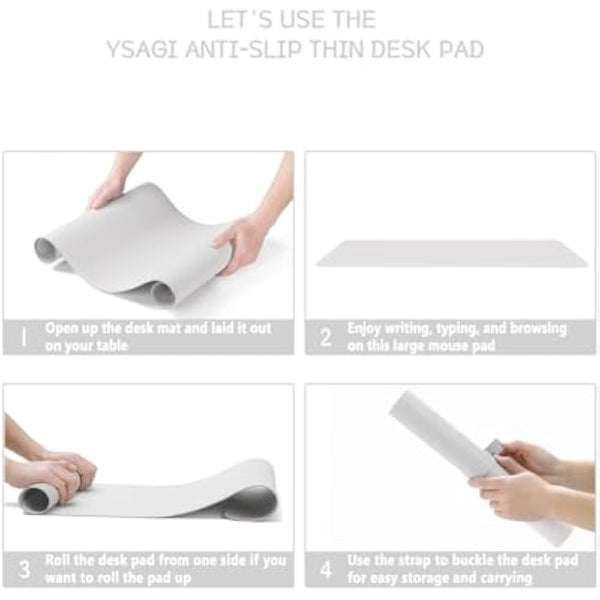 YSAGi Non-Slip Desk Pad, Waterproof PVC Leather Desk Table Protector, Ultra Thin Large Mouse Pad, Easy Clean Laptop Desk Writing Mat for Office Work/Home/Decor (90 x 43 cm, White)