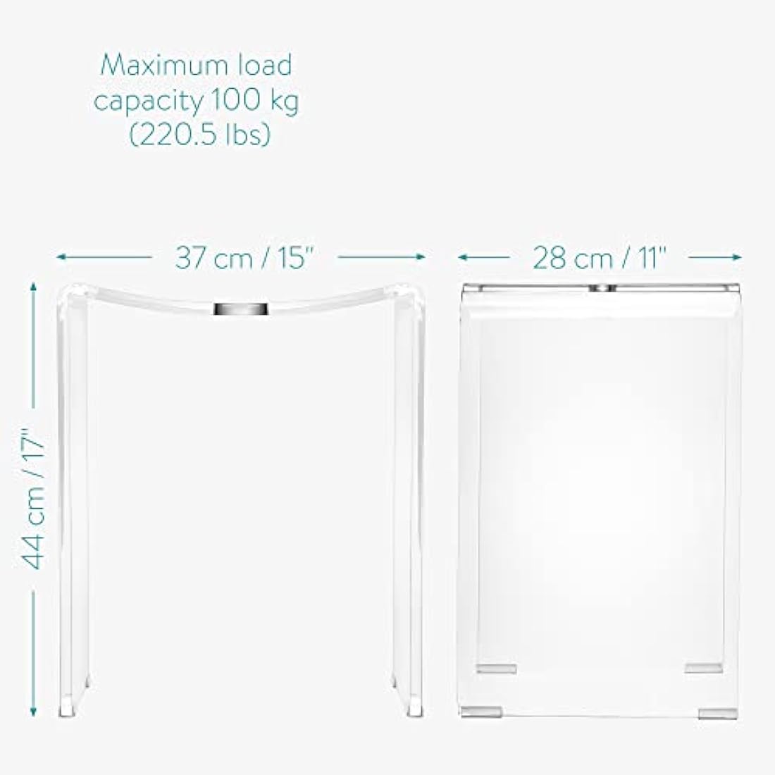 Navaris Clear Acrylic Shower Stool - Waterproof Transparent Chair for Bathroom Kitchen Bedroom - Backless See-Through Modern Seat for Wet or Dry Use