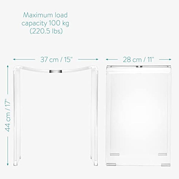 Navaris Clear Acrylic Shower Stool - Waterproof Transparent Chair for Bathroom Kitchen Bedroom - Backless See-Through Modern Seat for Wet or Dry Use