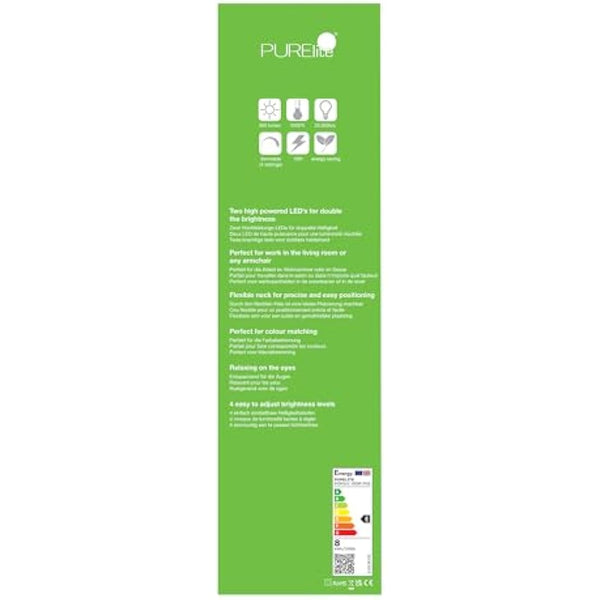 PURElite Natural Daylight Floor Lamp – Twin Lights for Double Power, Flexible LED Floor Light, 4 Colour Brightness Settings, Natural Daylight Bulbs for Reading, Needlework, Sewing, Crafting - White