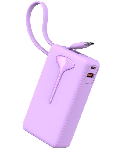 Power Bank Fast Charging, 22.5W Portable Charger 10000mAh, Small Battery Pack USB-C In & Out, Lightweight Powerbank with Built in Cable for iPhone 16/15/14/13/12, Samsung Galaxy, Xiaomi, Android etc