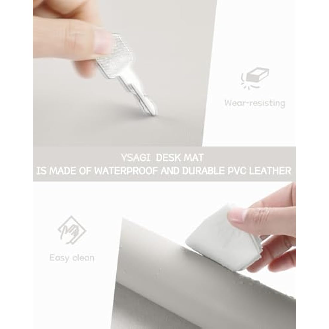 YSAGi Non-Slip Desk Pad, Waterproof PVC Leather Desk Table Protector, Ultra Thin Large Mouse Pad, Easy Clean Laptop Desk Writing Mat for Office Work/Home/Decor (60 x 35 cm, Gray)