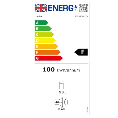 COMFEE' RCZ99BG2(E) Under Counter Beer & Drinks Fridge-93L Capacity,Holds up to 115 Cans, Premium Temperature Performance (2℃ to 15℃), Full Length Low-E Glass, Removable Shelves, LED Light, Low Noise