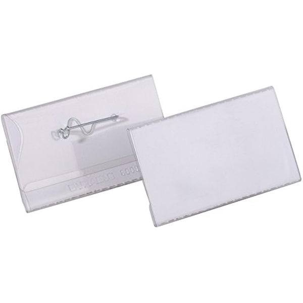 Durable Name Badge 40 x 75 mm with PinTransparent | Pack of 100 Badges | Includes Blank Insert Cards | Ideal for Events and Visitor Management