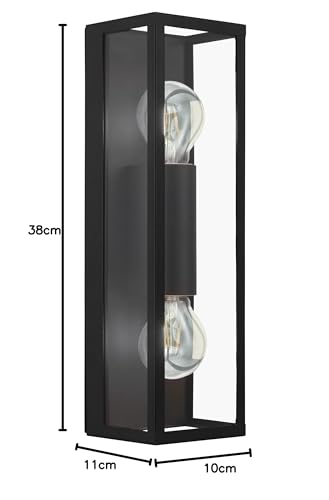 Eglo Amezola 2-Flame Vintage Wall Light, Black Steel and Clear Glass Industrial Wall Lamp, Living Room, Hallway and Bathroom Lighting, E27 Socket,