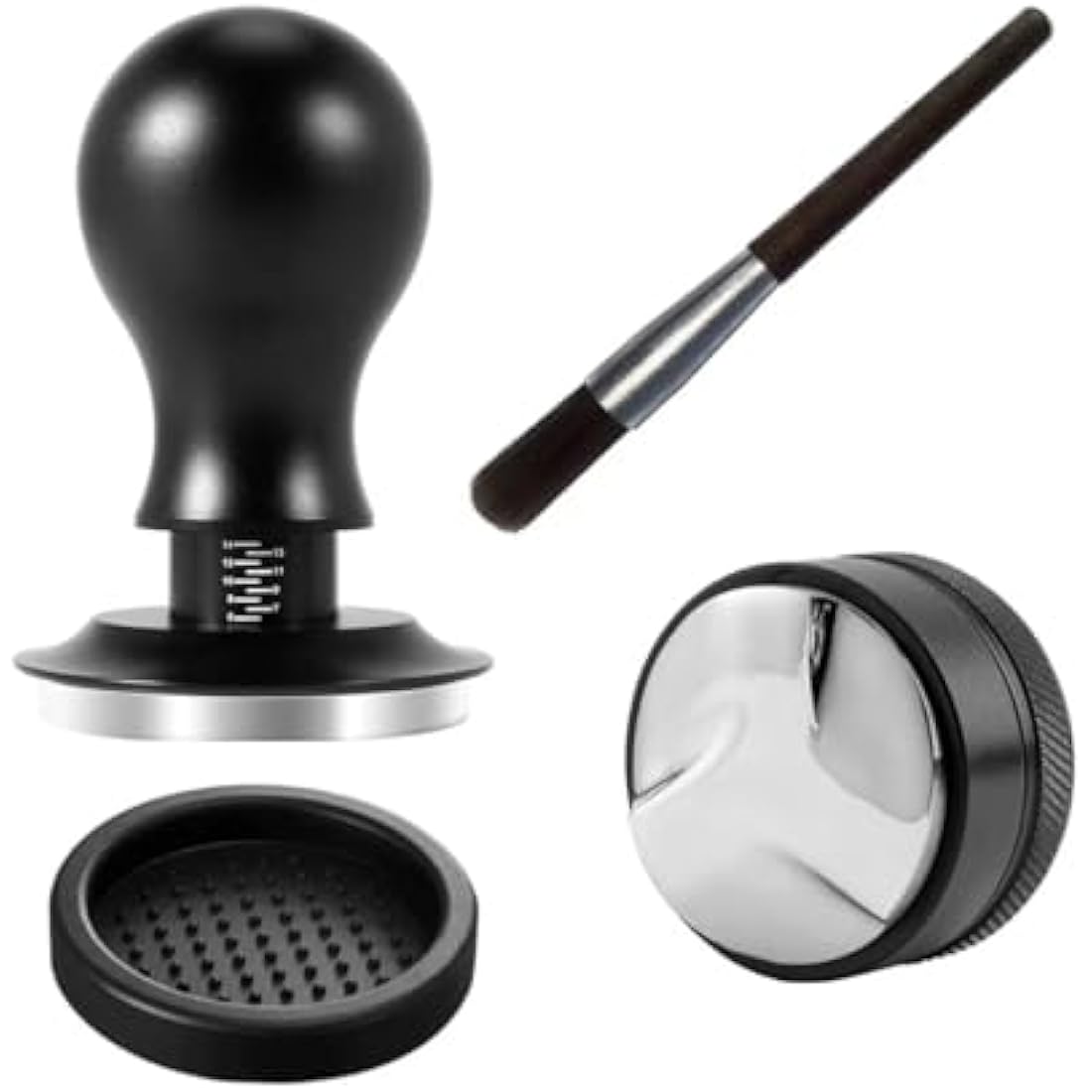 54mm Tamper and Coffee Distributor Set, Espresso Coffe Tamper 54mm with Spring Loaded and Base, Coffee Leveler for Coffee Machine Accessories Barista with Coffee Cleaning Brush (53mm)