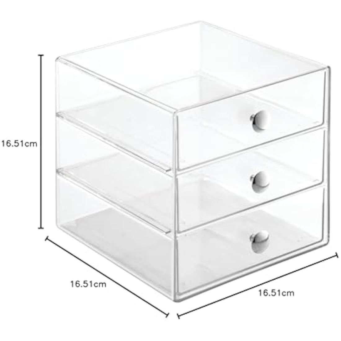 iDesign 35300 Makeup Organiser with Three Drawers, Sturdy Plastic Storage Box for Makeup, Accessories, Jewelry and More, Compact Dressing Table Organiser, Clear