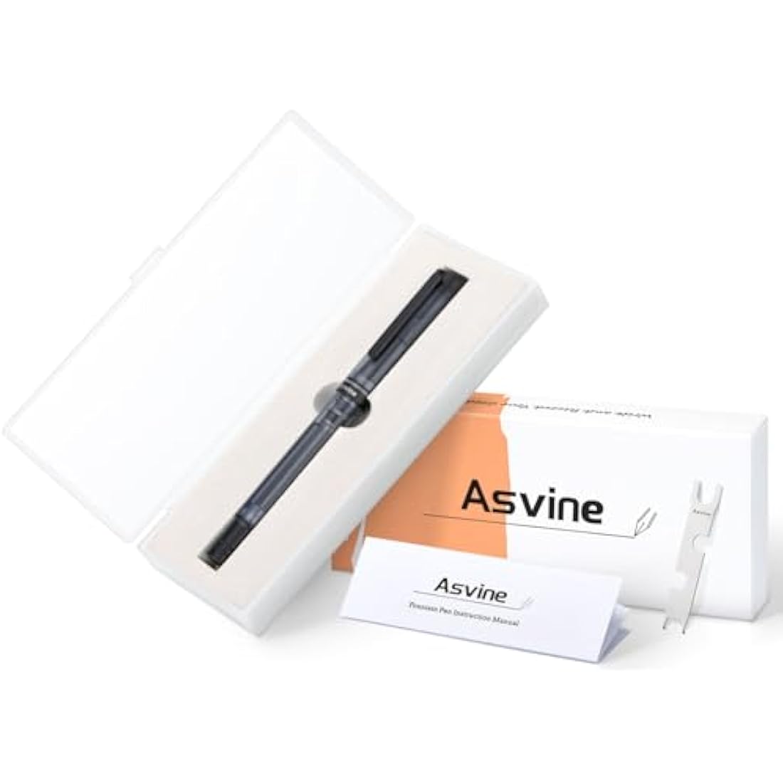 Asvine V200 Titanium Fountain Pen Vacuum Filling, Matte Black Bock Extra Fine Nib Clear Demonstrator Acrylic with Pen Case and Wrench