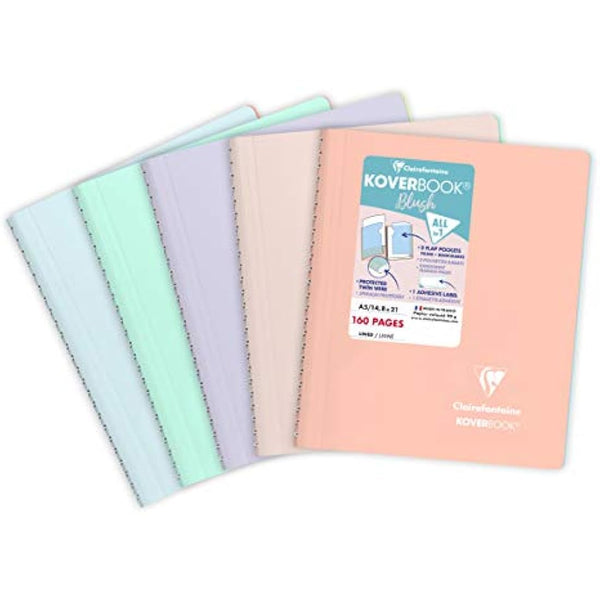 Clairefontaine 366781C Set of 5 Spiral Notebooks Koverbook Blush - A5 14,8x21 cm - 160 Lined Pages - White Paper 90 g - Opaque Polypro Cover - Random Colours