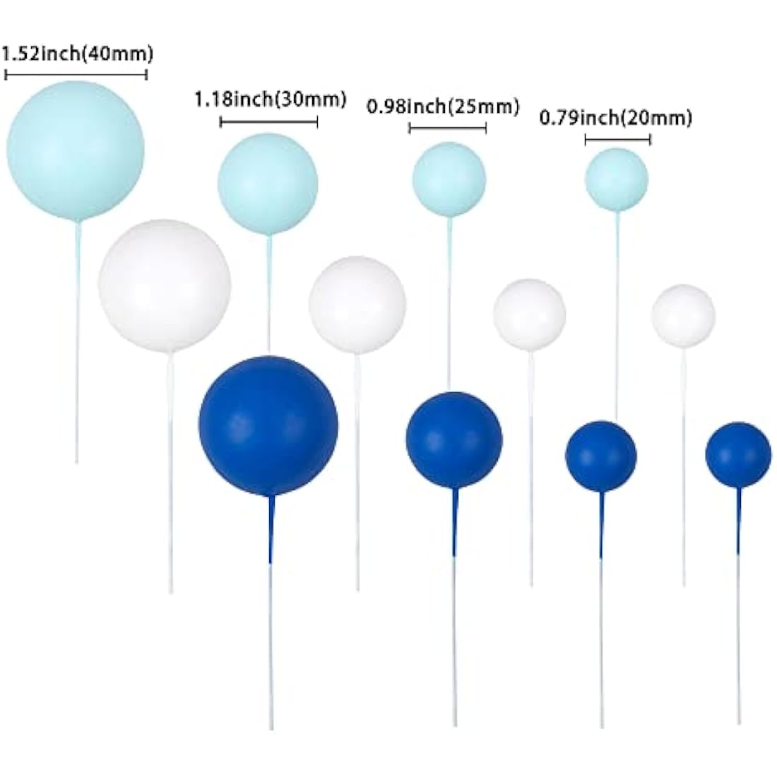 Gyufise 30Pcs Ball Cake Picks Colorful Ball Shaped Cake Topper Mini Balloons Pearl Balls Cupcake Picks Ball Cake Insert Topper for Birthday Party Wedding Decoration Supplies Blue White Dark Blue