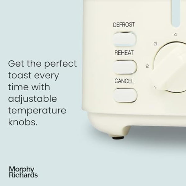 Morphy Richards Equip Cream 2 Slice Toaster - Defrost And Reheat Settings - 2 Slot - Stainless Steel - 222065