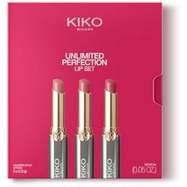 KIKO Milano Unlimited Perfection Lip Set 01, Kit Containing 3 Creamy, Long-Lasting And Transfer-Proof Lipsticks