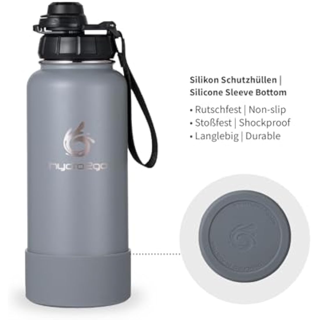 hydro2go Stainless Steel Water Bottle with Sports Lid – BPA-Free, Leak-Proof, Insulated Bottle for Sports & Outdoors, Keeps Drinks Cold 24h / Hot 12h (Quicksilver, 950 ml)
