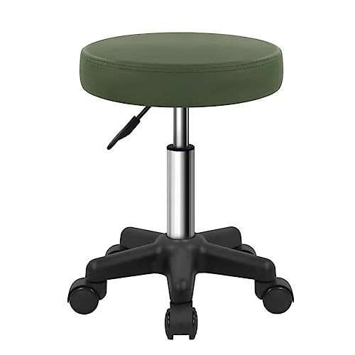 FURWOO Round Rolling Stool with Wheels Height Adjustable Stool Spa Stool for Salon Massage Home Kitchen Dark Green