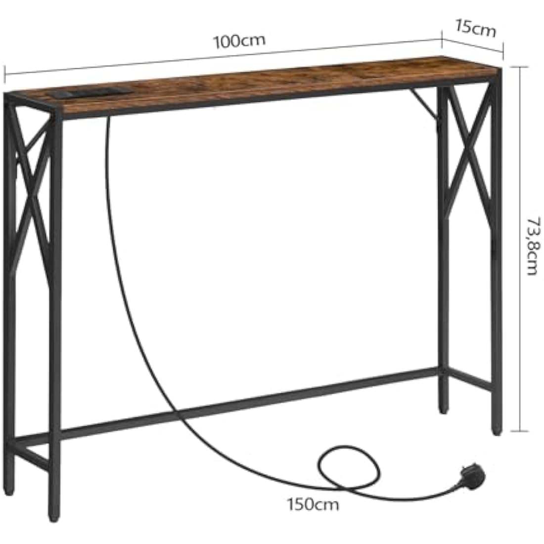 MAHANCRIS Console Table with Charging Station, 100 CM Narrow Sofa Table, Long Entryway Table, Hallway Table with USB Ports, Behind Couch Table with Power Outlets, Rustic Brown ACTHR151KE01N1