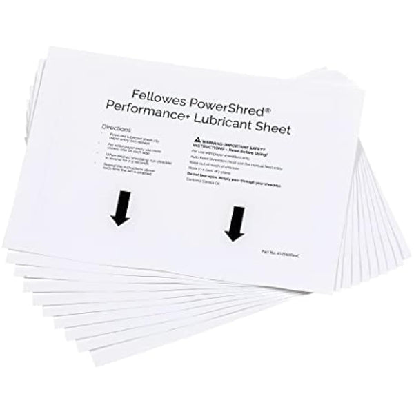Fellowes 10 Paper Shredder Oil Lubricant Sheets – Powershred Performance+ Easy to Use Shredder Oil Sheets - White