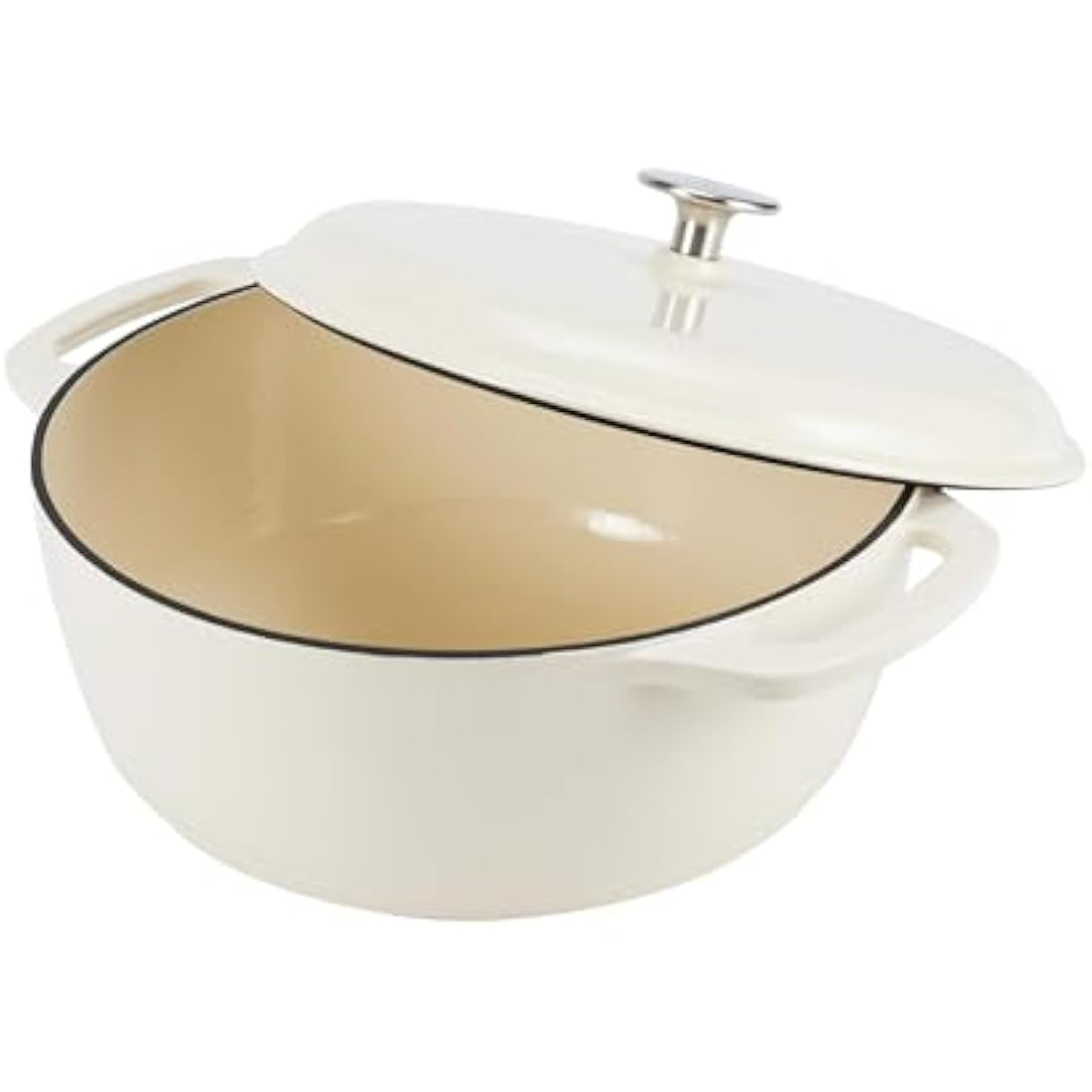 Amazon Basics Round Enameled Cast Iron Covered Dutch Oven, 5.7 L, White